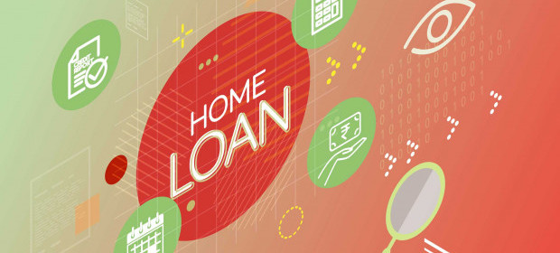 A graphic of the words home loan in a red circle 